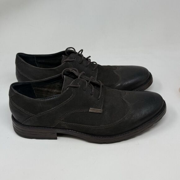 Clarks Denton Dane Derby Shoes Mens 10 M Brown Nubuck Leather Wingtip Oxford - Picture 3 of 15